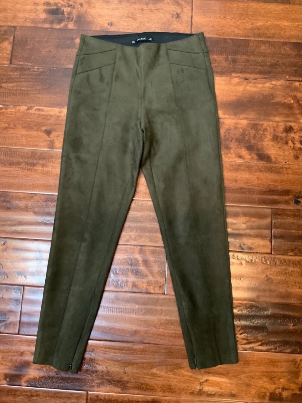 Zara Basic Brown Vegan Suede Slim Ankle Pants, Size L